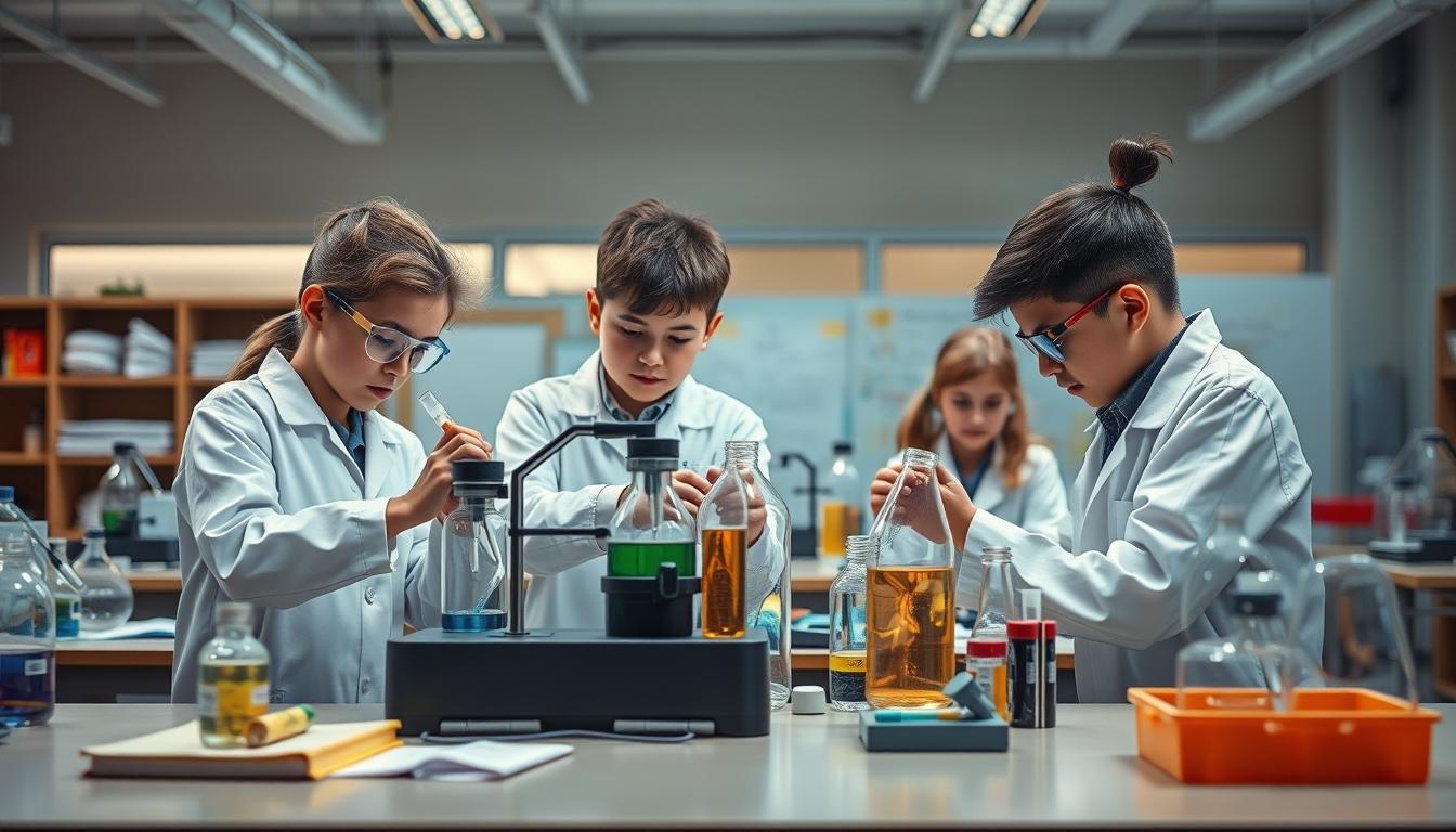 Students studying together in modern classroom